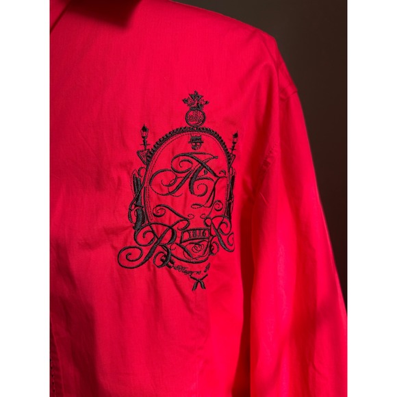 Franco Uomo Mens Red black Embroidered Long Sleeve Button Shirt L y2k designer - Picture 6 of 6